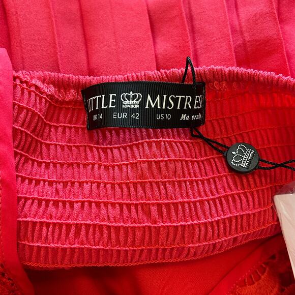 Little Mistress Maternity Midi Party Dress NWT Size 10 Pleated Lace Coral Pink - Picture 4 of 9